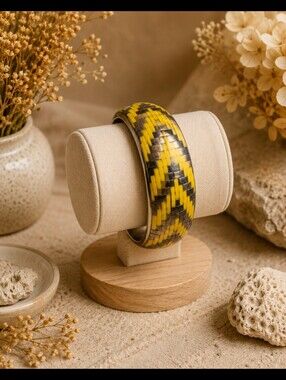 Yellow and Black Woven Pattern Bangle